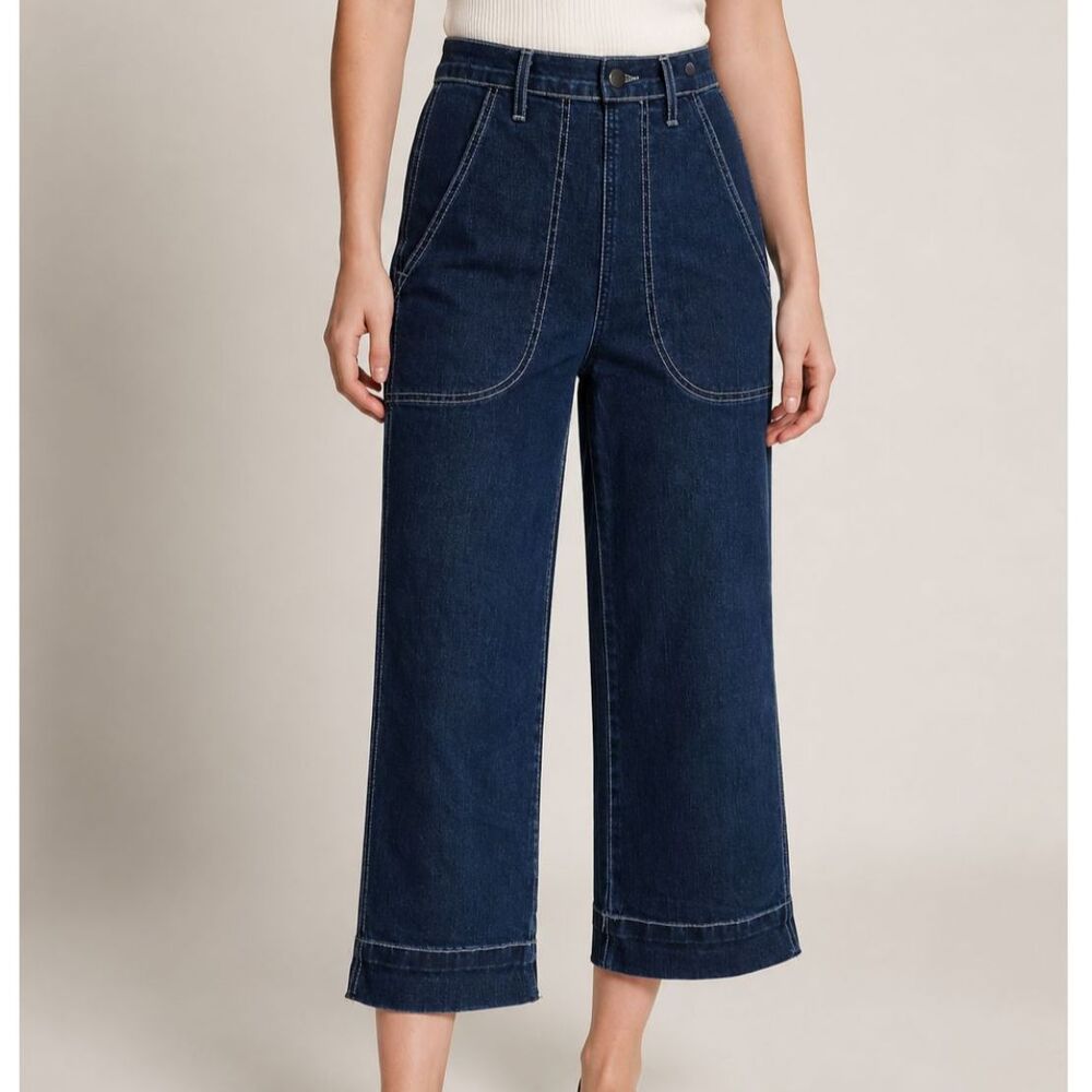 ModCloth Dark Indigo Wide-Leg Cropped Jeans